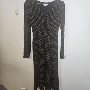 Boden Ferne Leaf Print Jersey Midi Dress Women's Black/Brown Size 10Petite